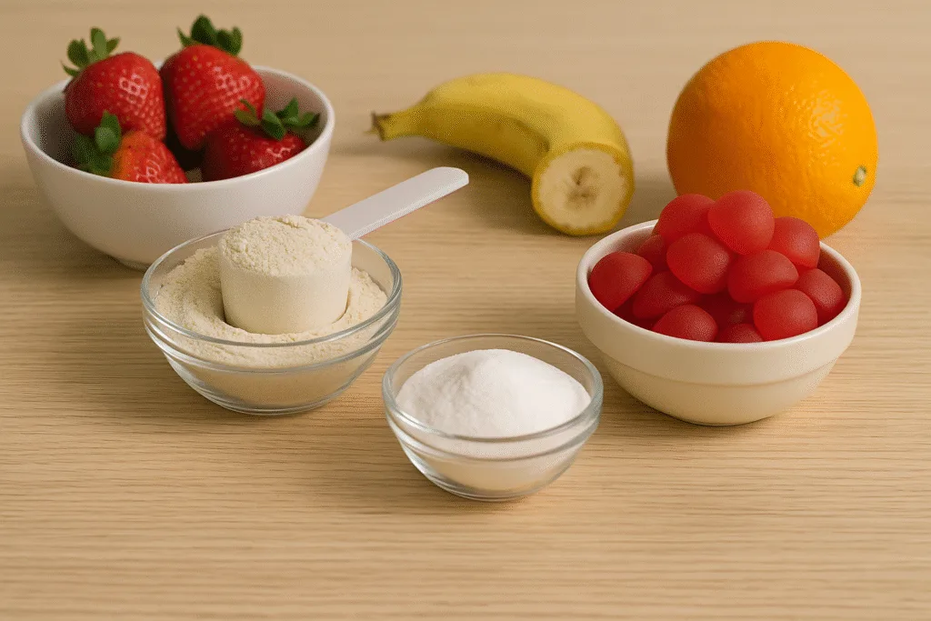 up close of protein gummies and high protein snacks
